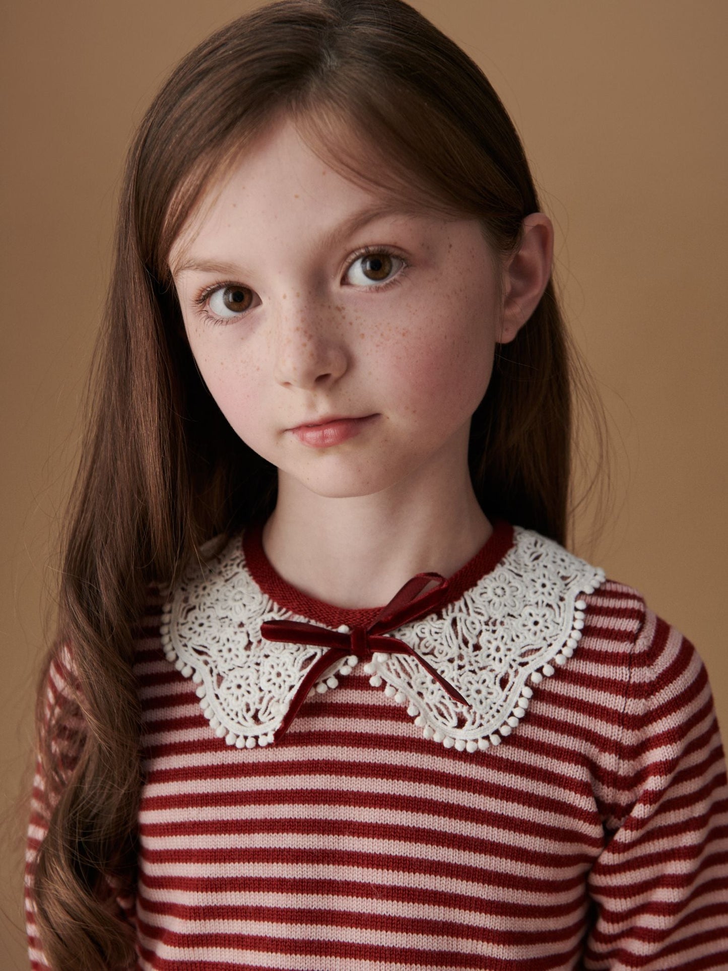Burgundy Stripe Blanca Merino Girl Sweater