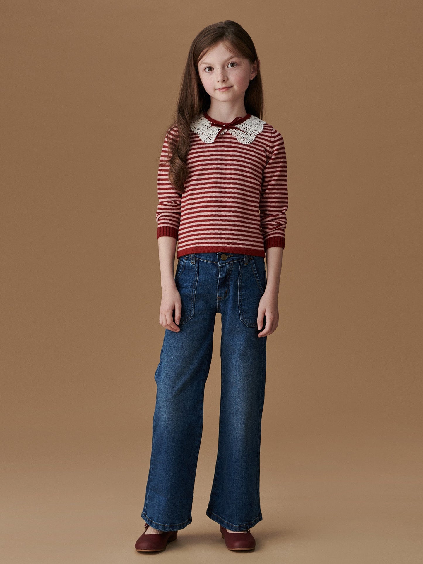 Burgundy Stripe Blanca Merino Girl Sweater