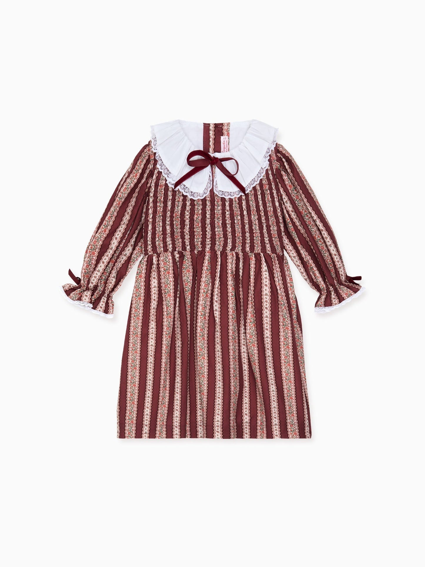 Burgundy Floral Stripe Festa Girl Hand-Smocked Dress