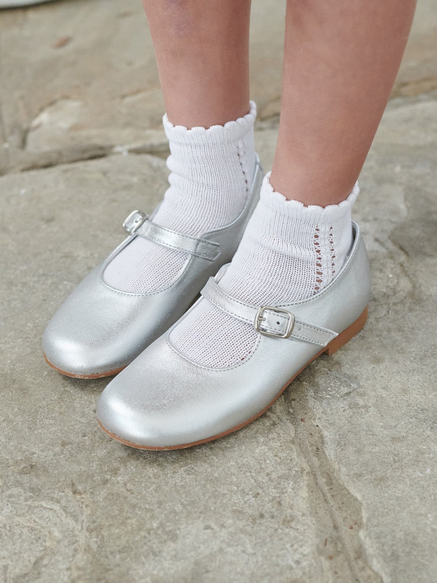 Silver Leather Girl Mary Jane Shoes