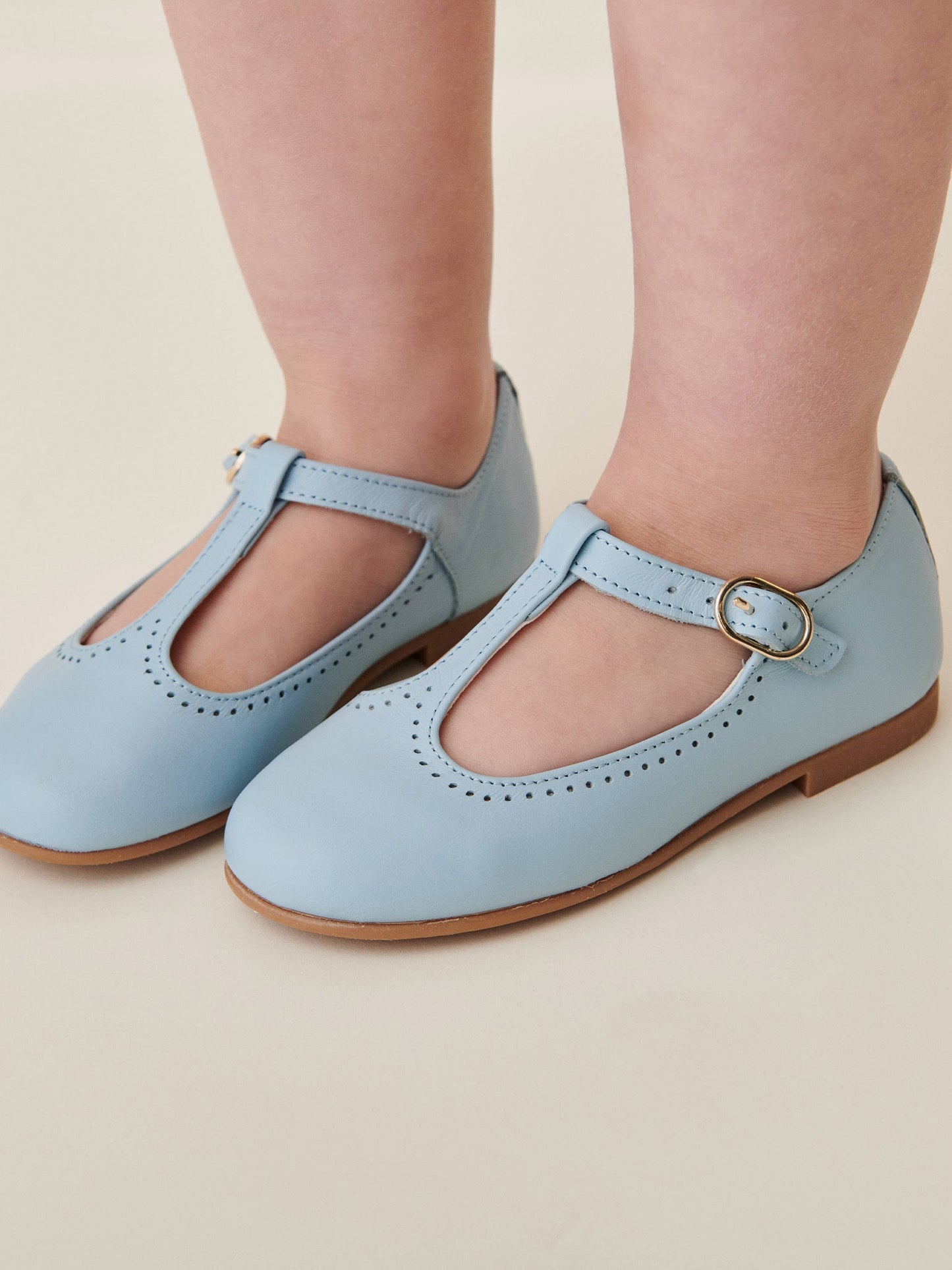 Light Blue Leather Girl T-Bar Shoes
