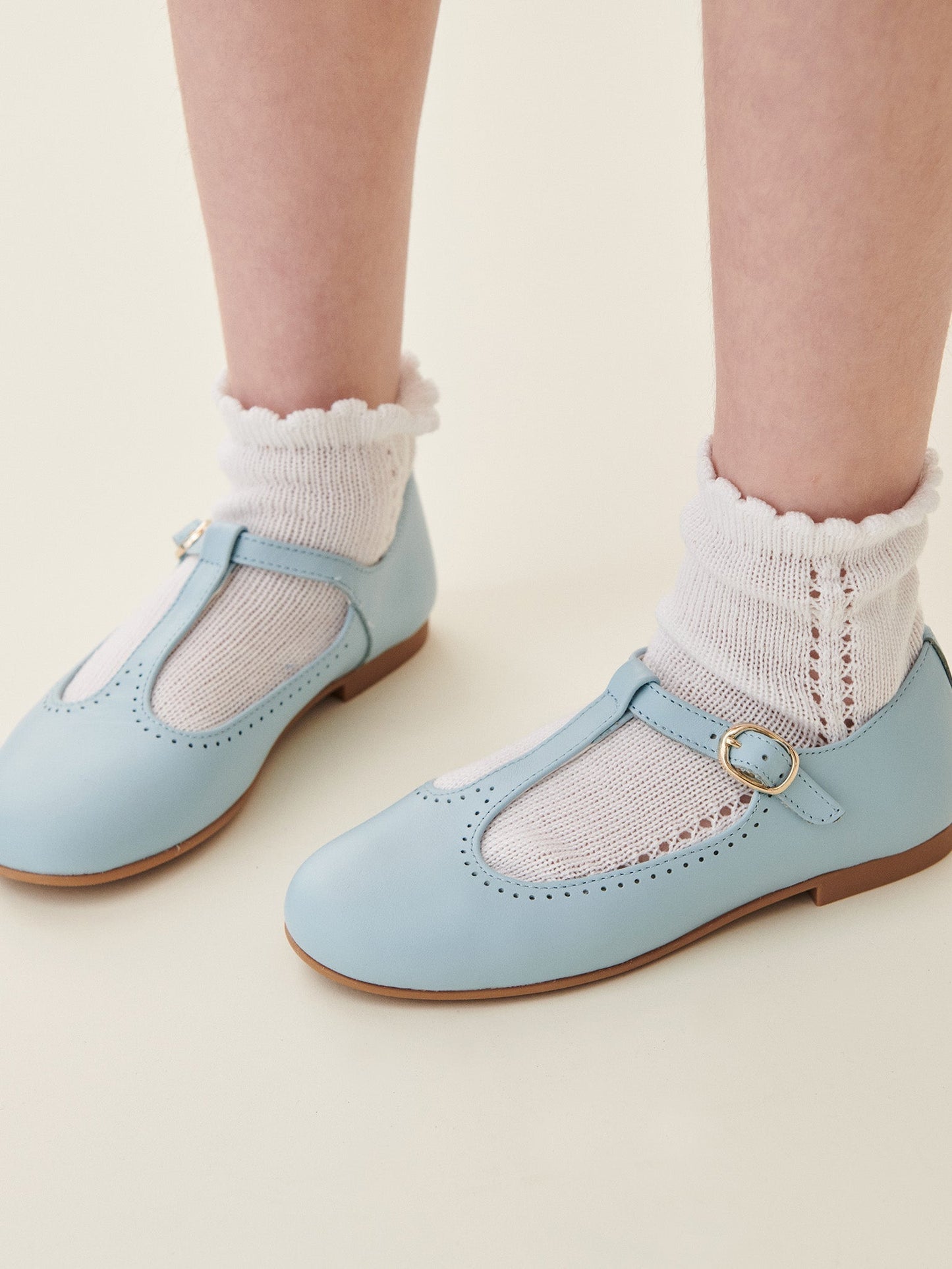 Light Blue Leather Girl T-Bar Shoes
