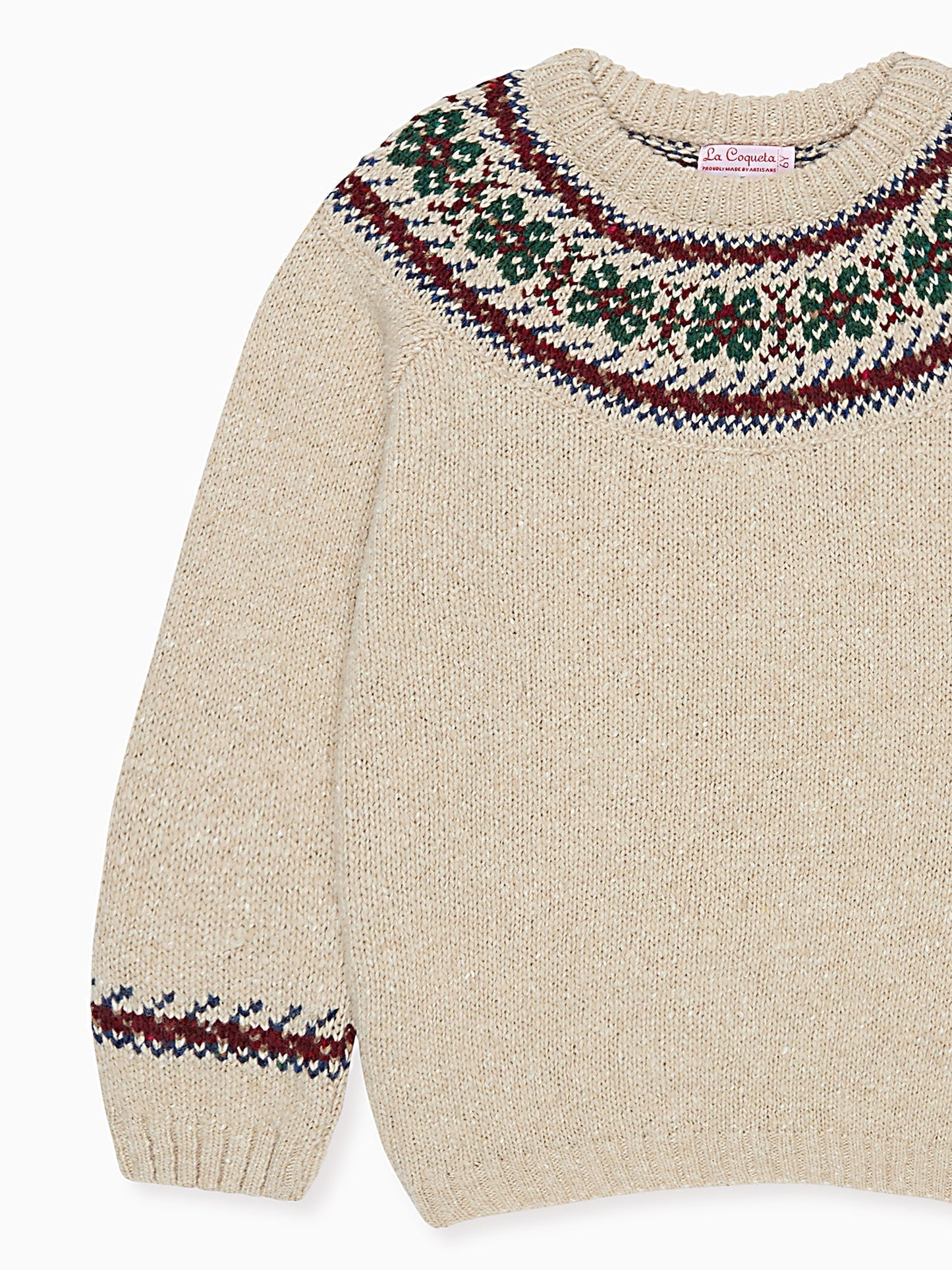 Oatmeal Melange Merino Fair Isle Kids Sweater