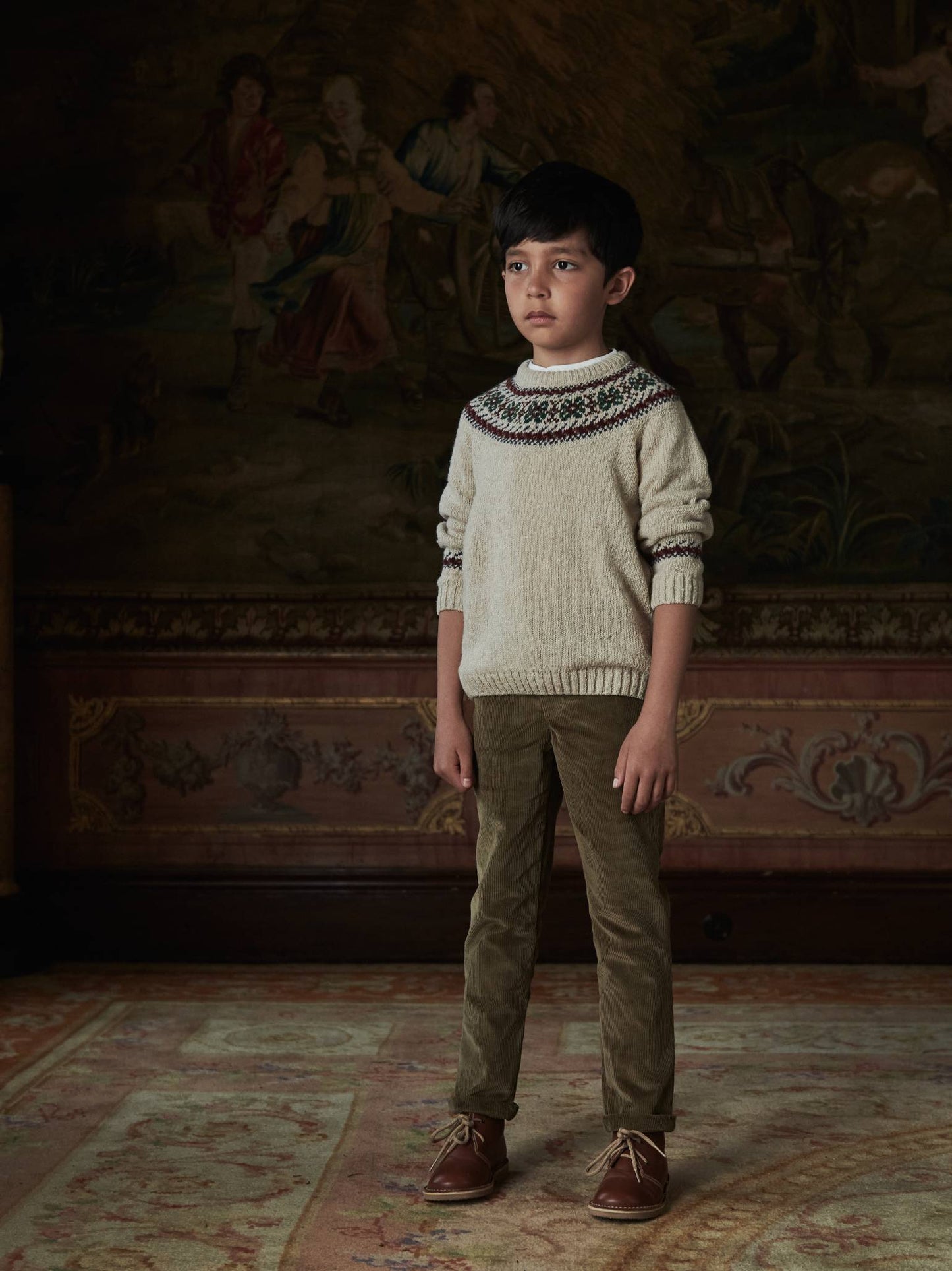 Oatmeal Melange Merino Fair Isle Kids Sweater