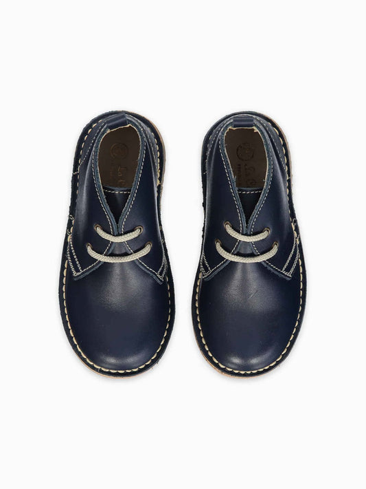 Navy Leather Kids Desert Boots