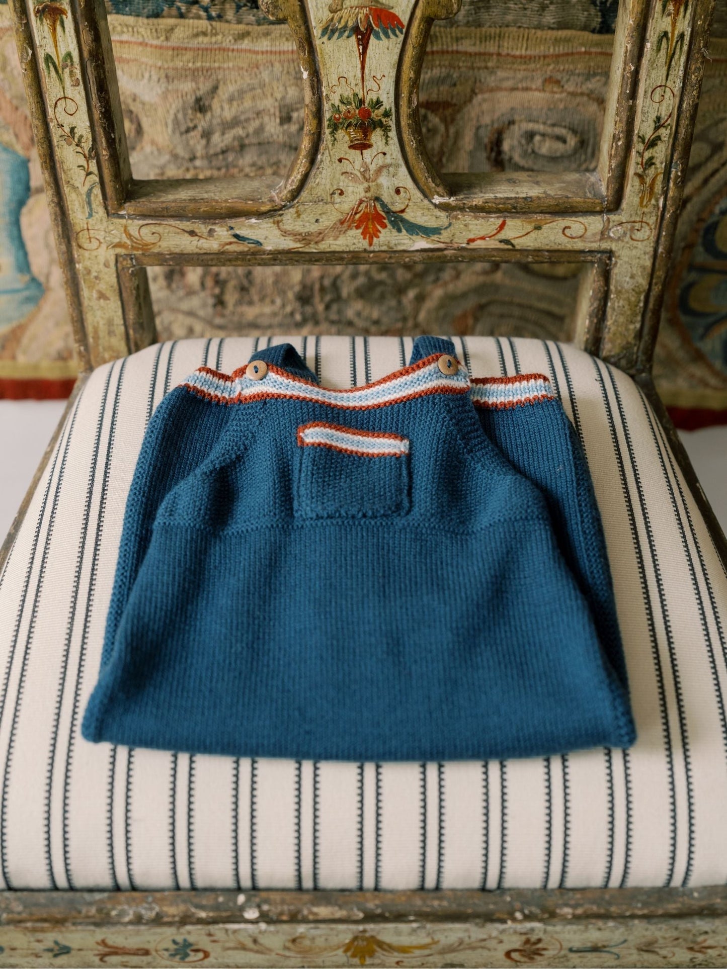 Soft Denim Melange Cayo Merino Baby Knitted Overalls