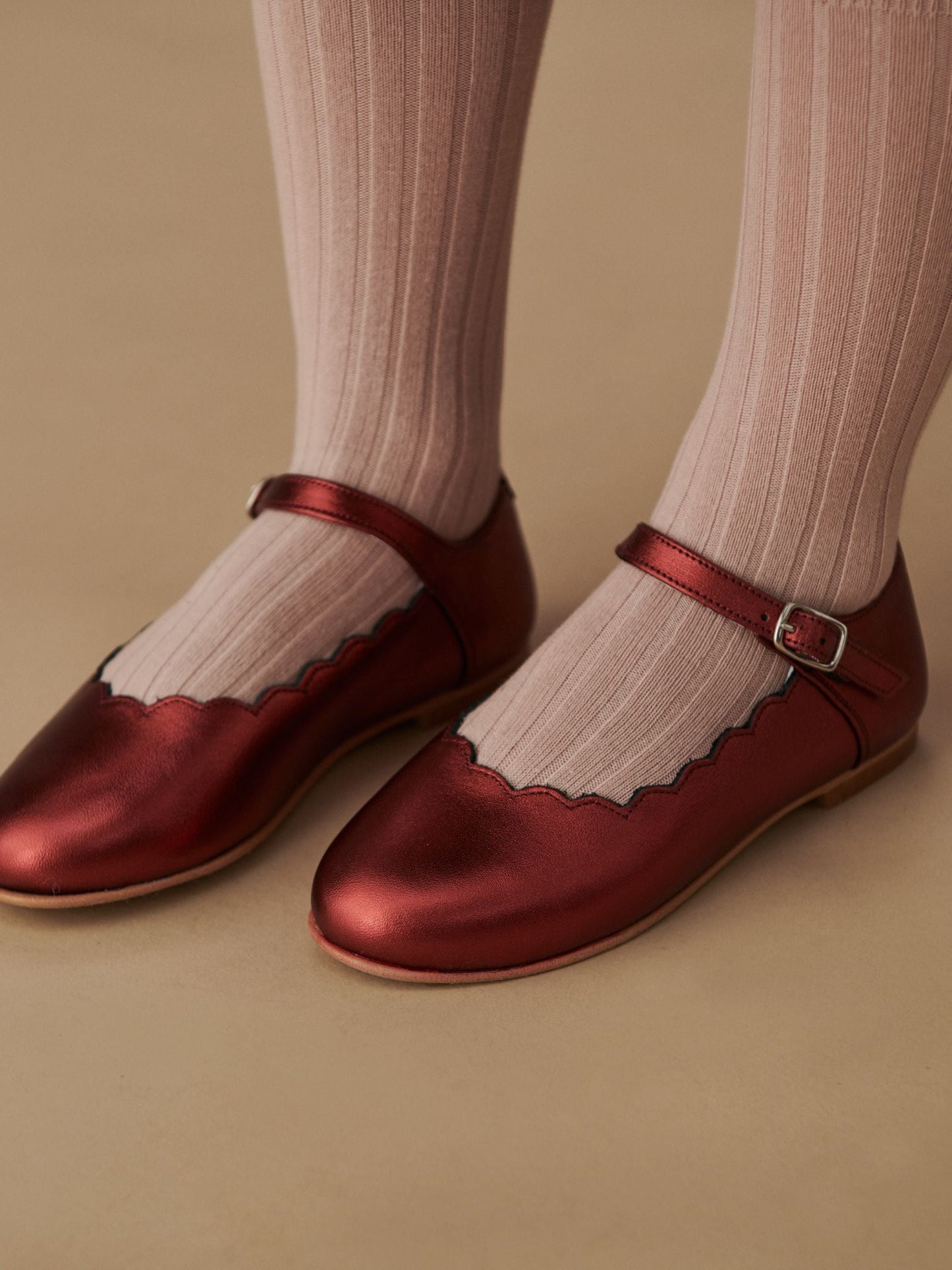 Red Metallic Scallop Mary Jane