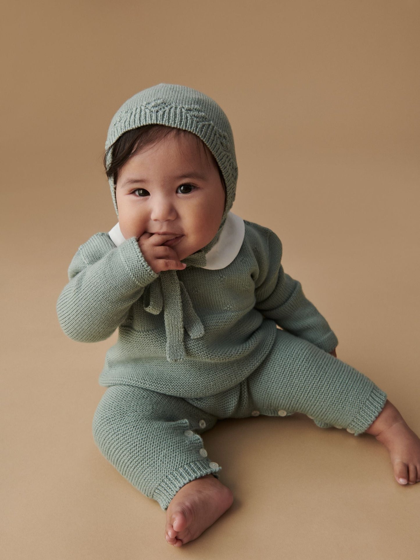 Sage Rumi Merino Baby Knitted Jumpsuit