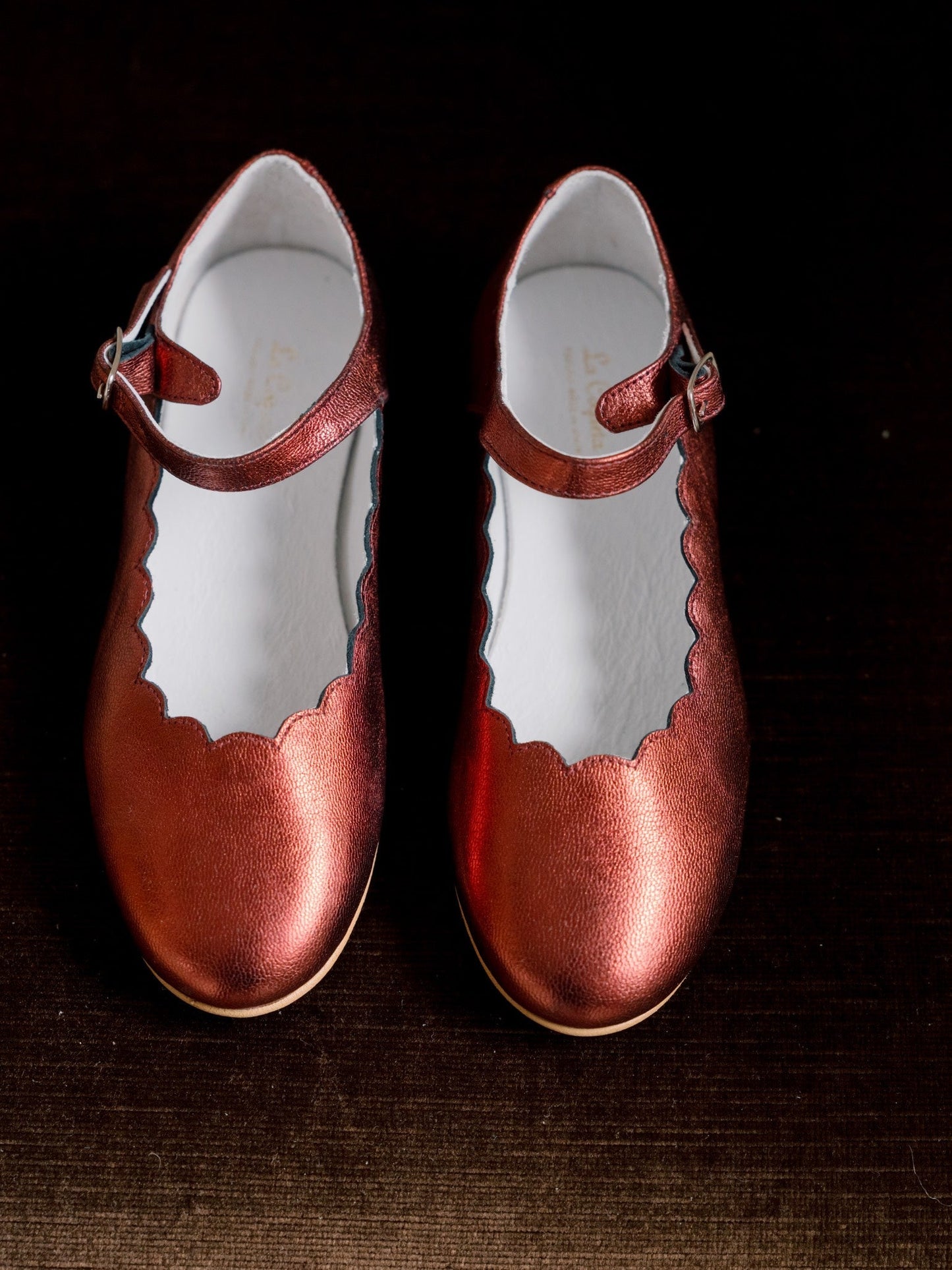 Red Metallic Scallop Mary Jane