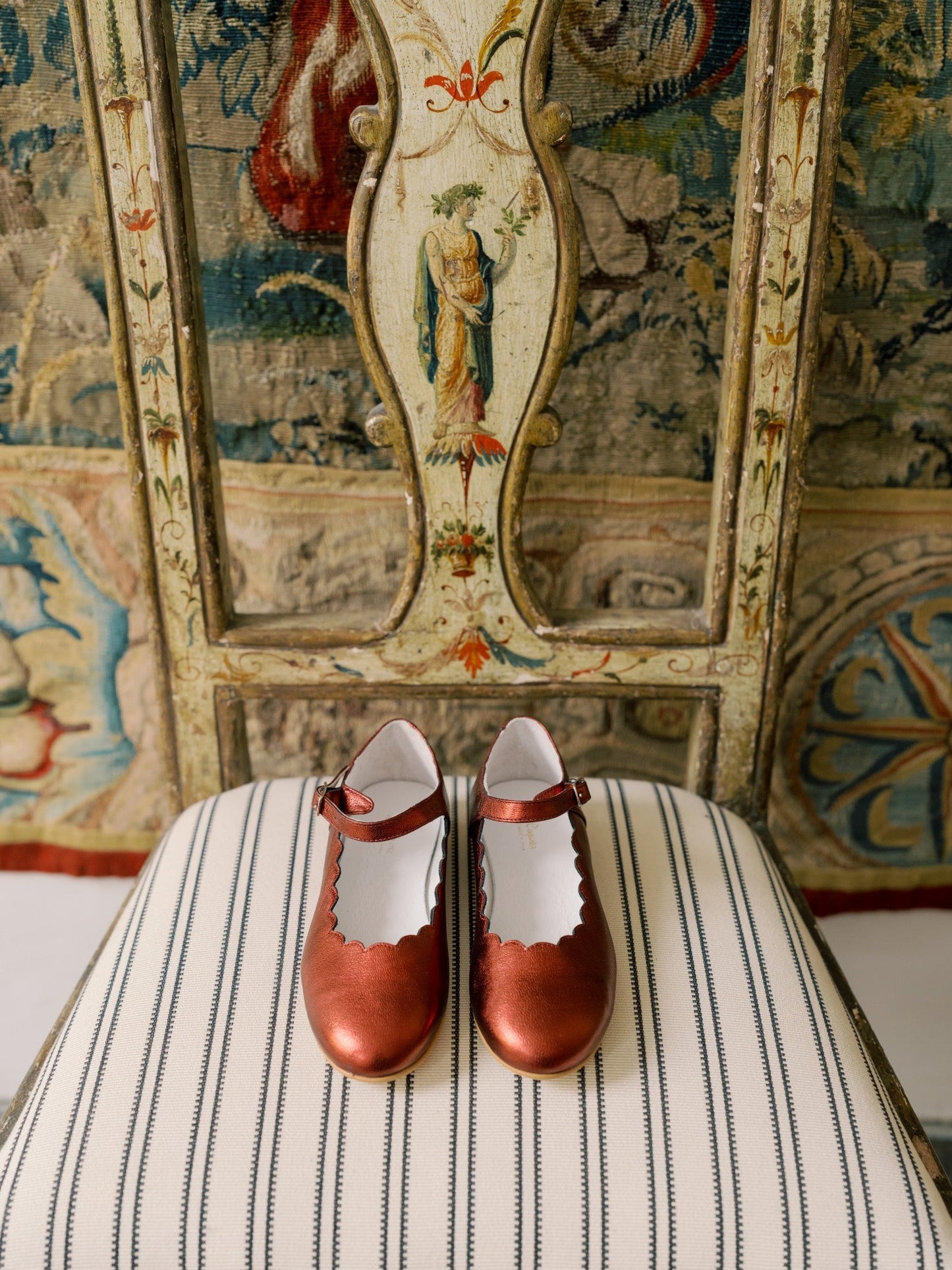 Red Metallic Scallop Mary Jane