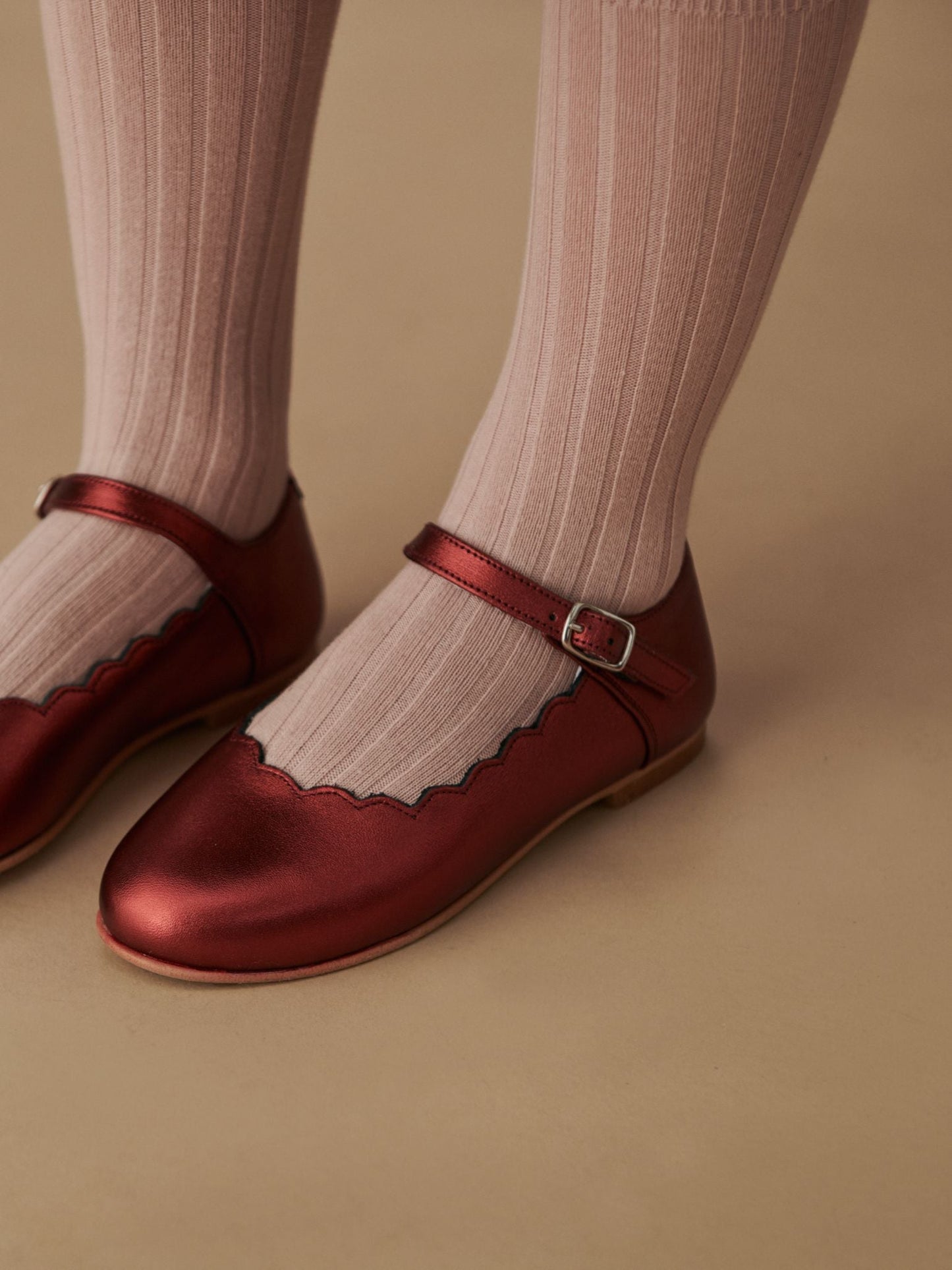 Red Metallic Scallop Mary Jane