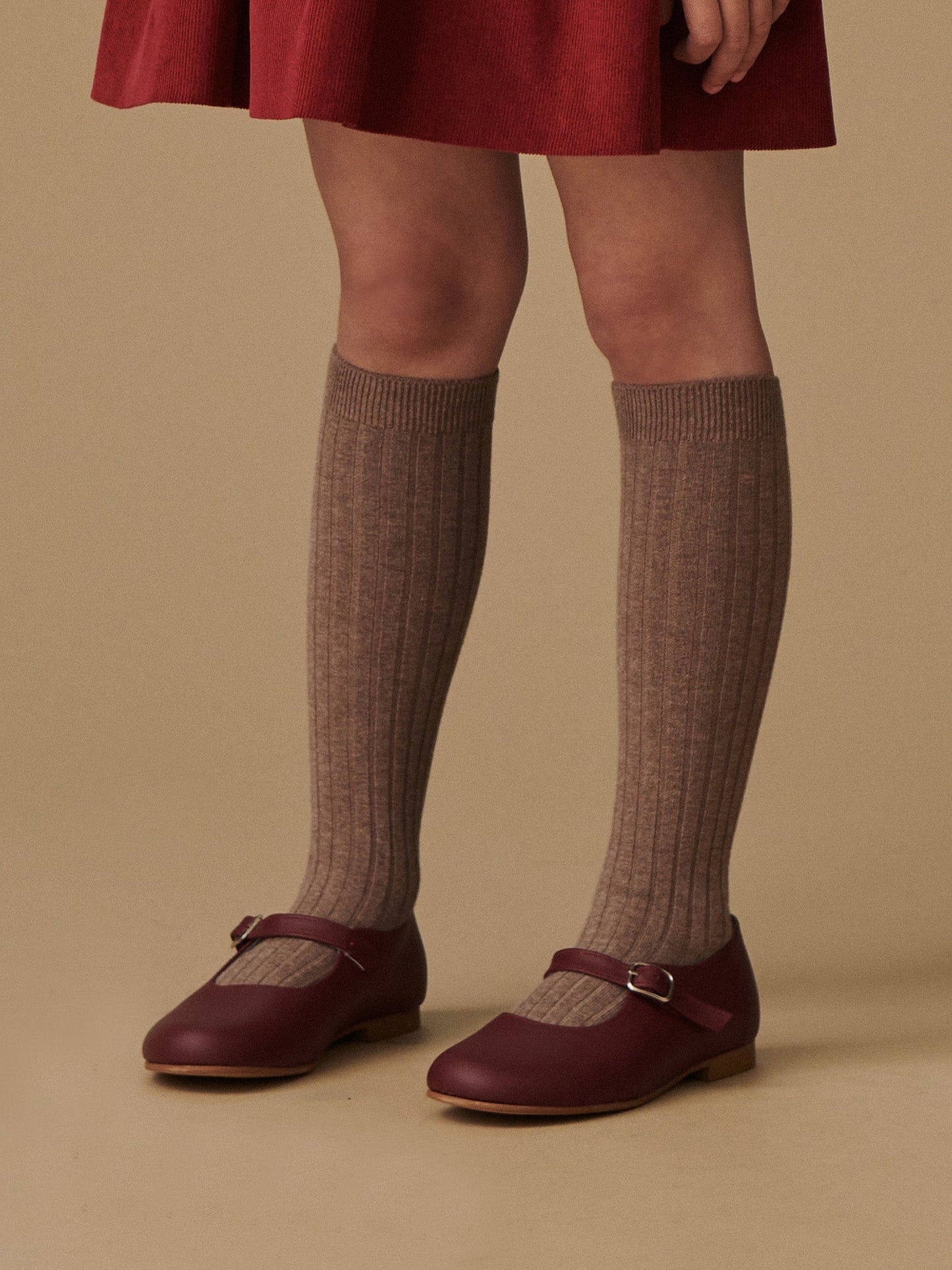 Soft Brown Ribbed Knee High Kids Socks