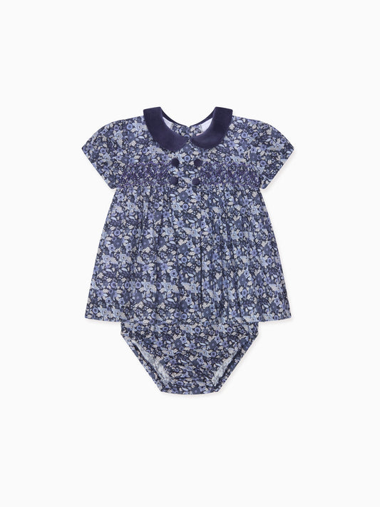 Navy Floral Arcadia Baby Girl Hand-Smocked Set