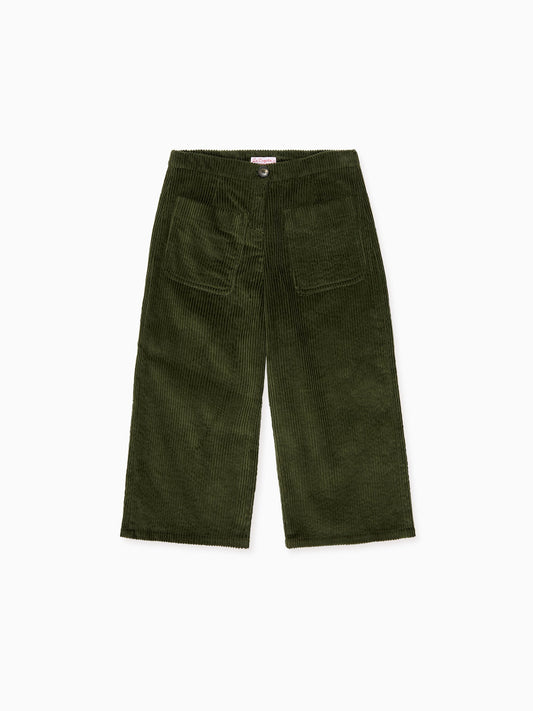 Olive Green Alma Corduroy Girl Pants