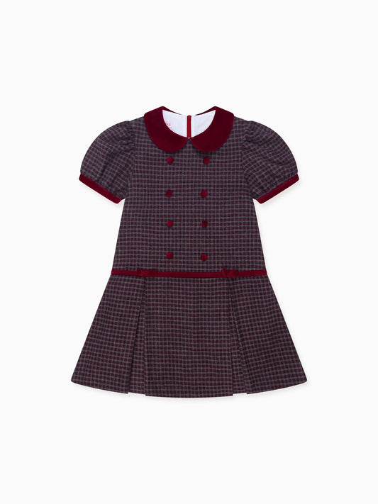 Burgundy Check Camala Girl Drop Waist Dress