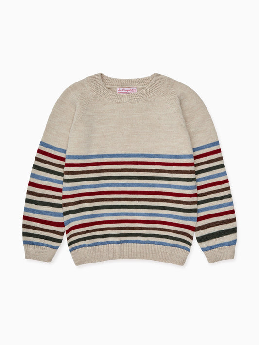Oatmeal Stripe Curro Merino Boy Sweater