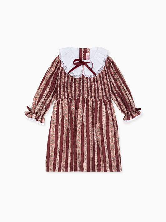 Burgundy Floral Stripe Festa Girl Hand-Smocked Dress
