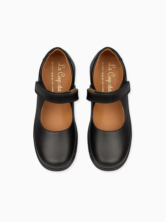 Black Leather Girl Classic School Shoes