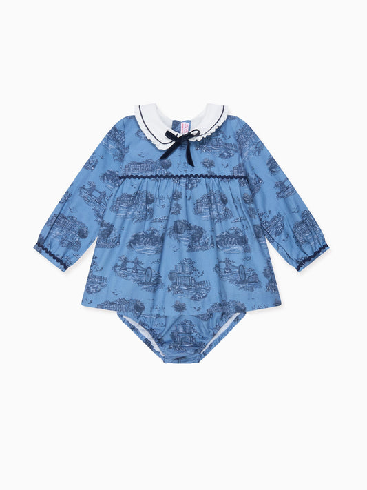 Blue Toile De Jouy Luisetta Baby Girl Set