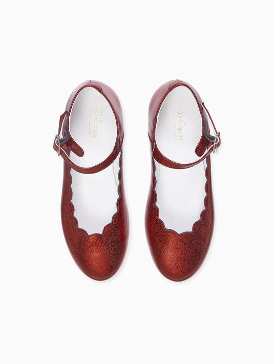 Red Metallic Scallop Mary Jane