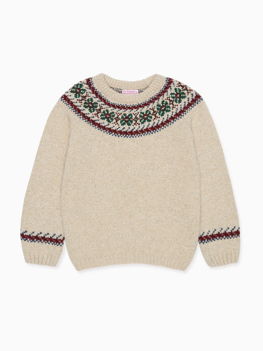 Oatmeal Melange Merino Fair Isle Kids Sweater