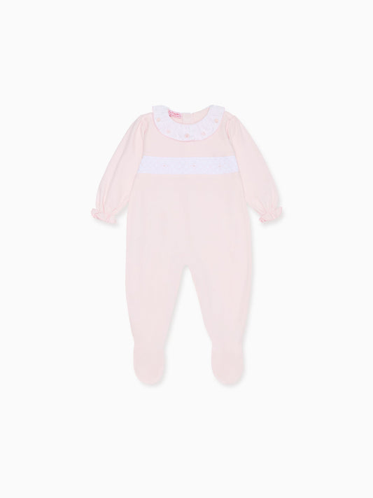 Dusty Pink Mia Baby Girl Hand-Smocked Sleepsuit