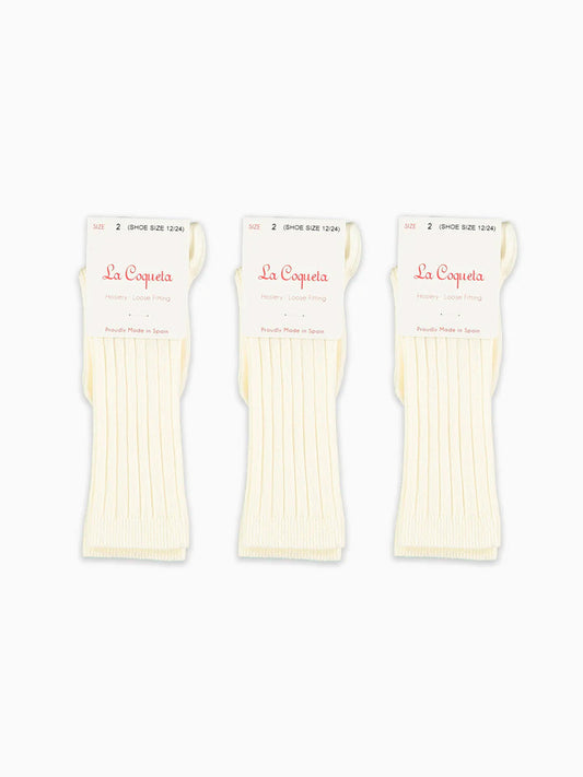 Off White Ribbed Knee High Kids Socks Set