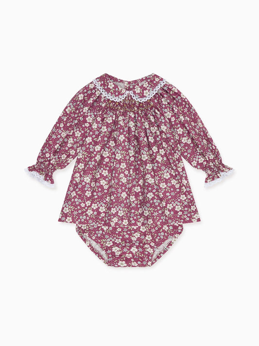 Burgundy Floral Palma Baby Girl Hand-Smocked Set