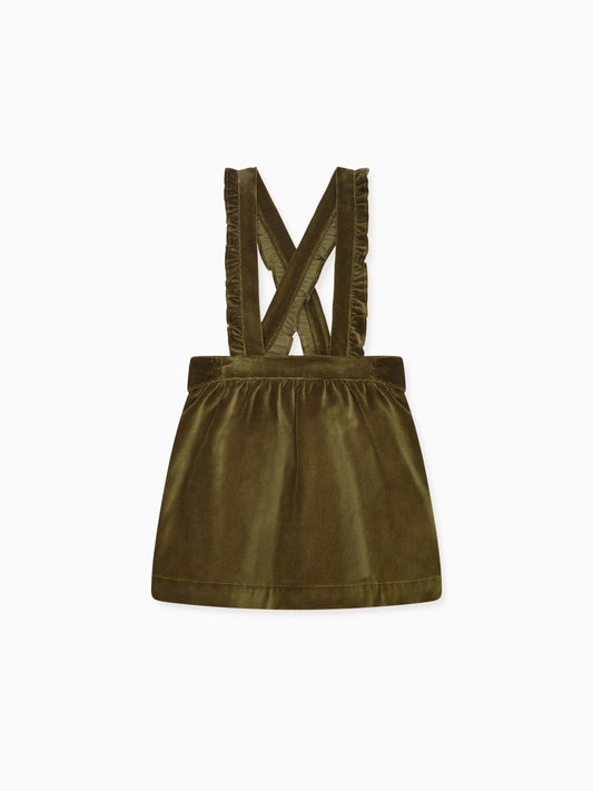 Green Reina Velvet Girl Pinafore Skirt