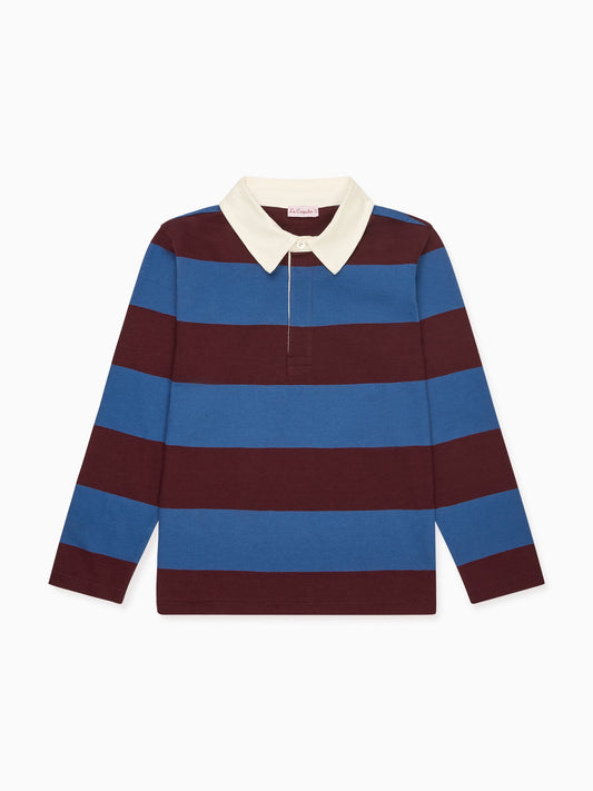 Petrol Blue Stripe Tijo Long Sleeve Boy Rugby Shirt
